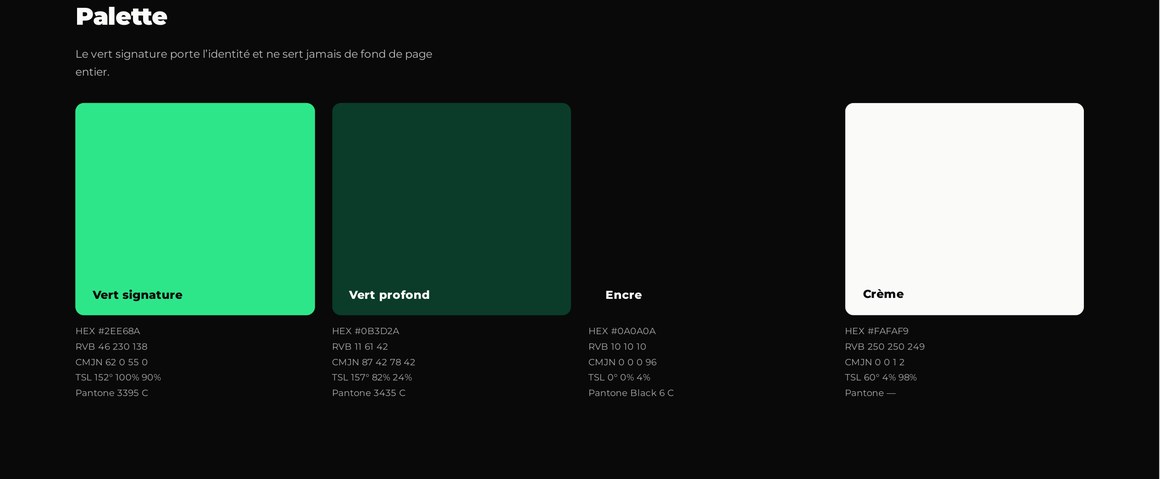 La palette de couleurs — exemple tiré du brandbook Arkn Studio